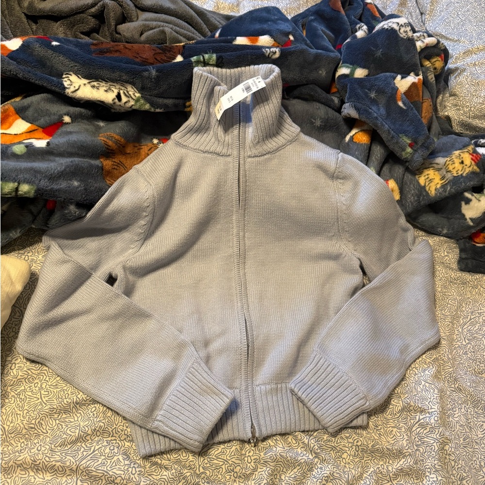 NWT abercrombie light blue double zipper sweater